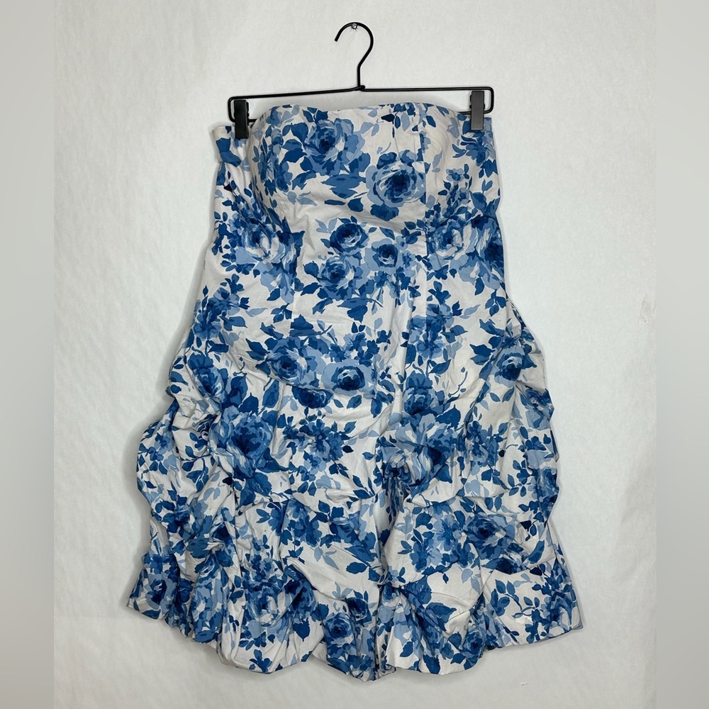 Deb Blue White Floral Strapless Ruffle Dress Y2K Mini Party Summer 16 SEE NOTE - Picture 2 of 8